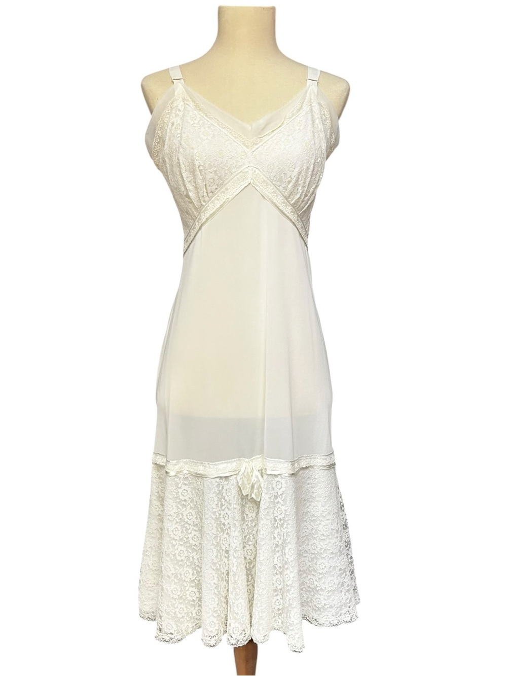 Movie Star Vintage White Lace Chiffon Slip Dress Size 36 Vintage Lingerie